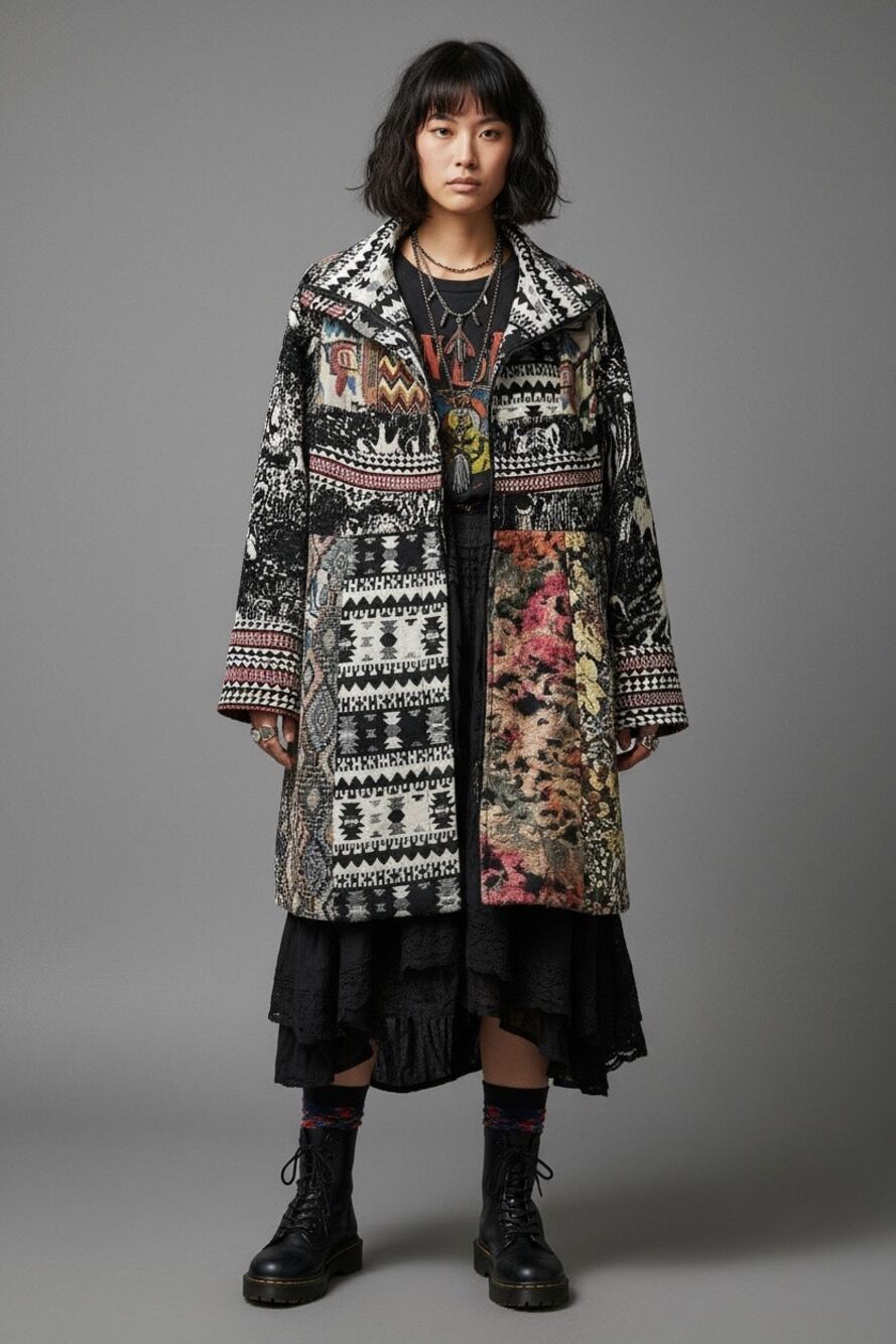 Anthropologie Dor Dor Couture Tapestry Coat Patchwork Art Wear Tribal Boho M